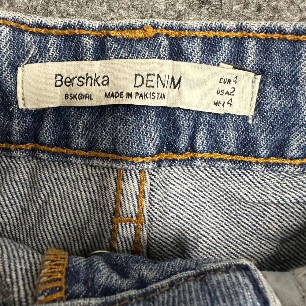 Bershka Shorts Womens Size 2 Blue High Waist Distressed Raw Hem Denim Cotton - Picture 5 of 9